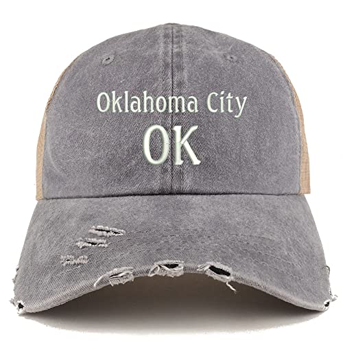 Trendy Apparel Shop Oklahoma City OK Embroidered Frayed Bill Trucker Mesh Back Cap