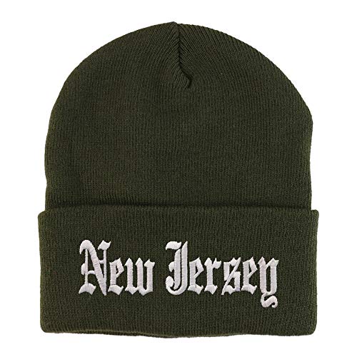 Trendy Apparel Shop New Jersey State Old English Embroidered Long Cuff Beanie