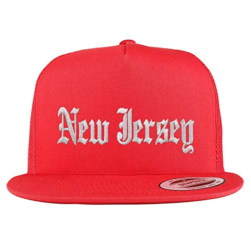 Trendy Apparel Shop New Jersey State Old English 5 Panel Flatbill Trucker Cap