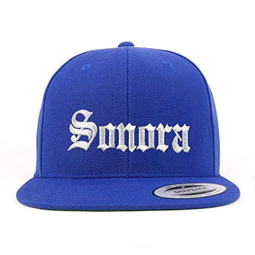 Trendy Apparel Shop Old English Sonora White Embroidered Flatbill Snapback Baseball Cap