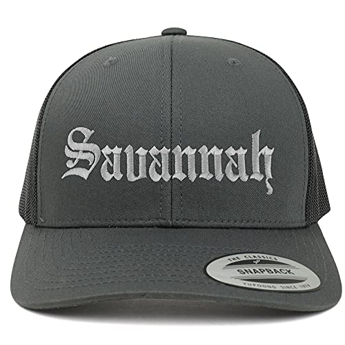 Trendy Apparel Shop Savannah Old English 6 Panel Trucker Mesh Cap