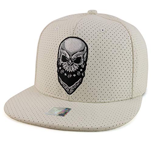 Trendy Apparel Shop Paisley Bandana Skull PU Leather Flatbill Snapback Ball Cap
