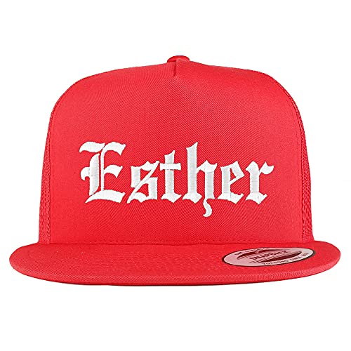 Trendy Apparel Shop Esther Old English 5 Panel Flatbill Trucker Cap