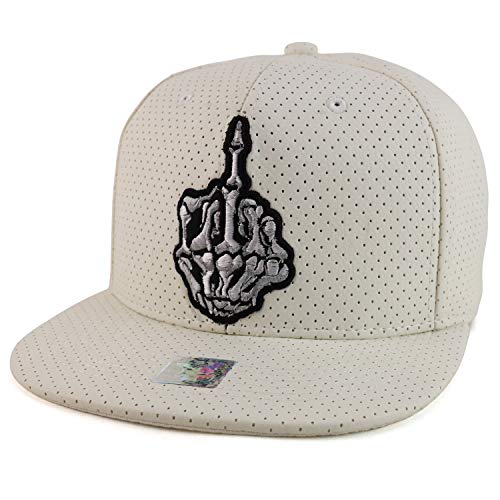 Trendy Apparel Shop Skull Finger PU Leather Flatbill Snapback Baseball Cap