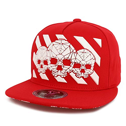 Trendy Apparel Shop Three Skulls Rubber Patch 5 Panel Flatbill Snapback Cap
