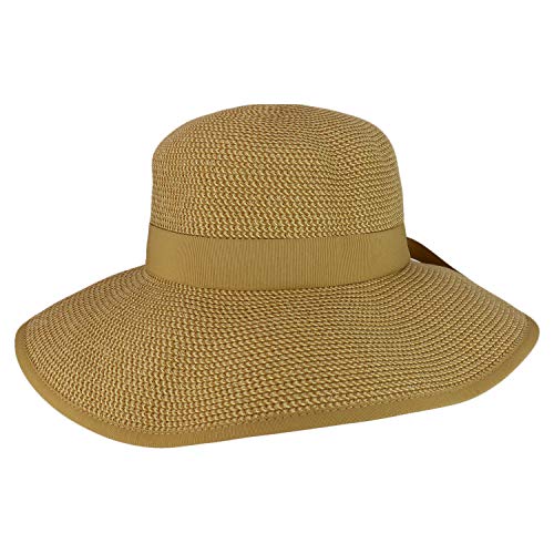 Trendy Apparel Shop UPF 50+ Grosgrain Ribbon Band Paper Braid Tweed Sun Hat