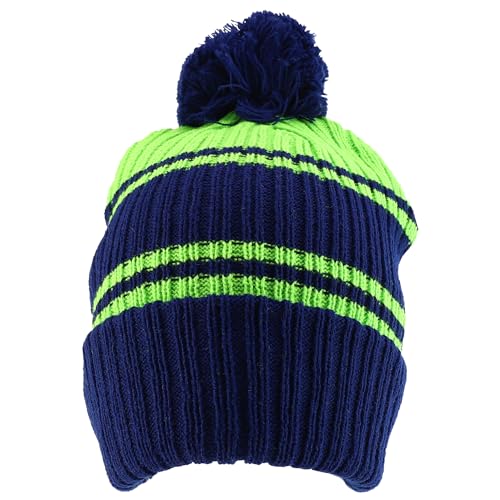Trendy Apparel Shop Stripe Pattern Ribbed Knit Cuff Long Beanie with Pom Pom