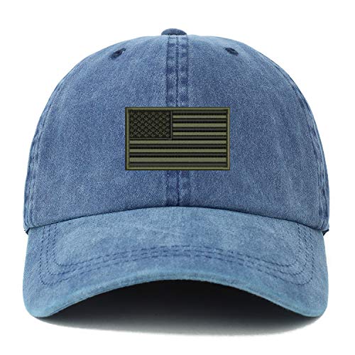Trendy Apparel Shop XXL USA Olive Flag Embroidered Unstructured Washed Pigment Dyed Baseball Cap