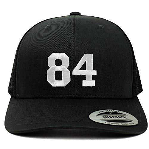 Trendy Apparel Shop Number 84 White Thread Embroidered Retro Trucker Mesh Cap