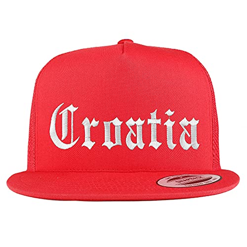 Trendy Apparel Shop Croatia Old English 5 Panel Flatbill Trucker Cap