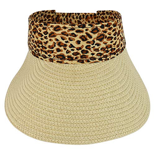 Trendy Apparel Shop Leopard Print Headband Paper Braid Adjustable Sun Visor Hat