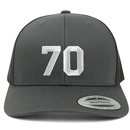 Trendy Apparel Shop Number 70 White Thread Embroidered Retro Trucker Mesh Cap