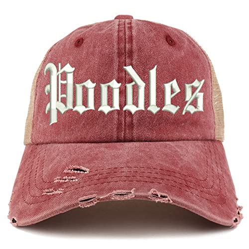 Trendy Apparel Shop Old English Poodles Frayed Bill Trucker Mesh Back Cap