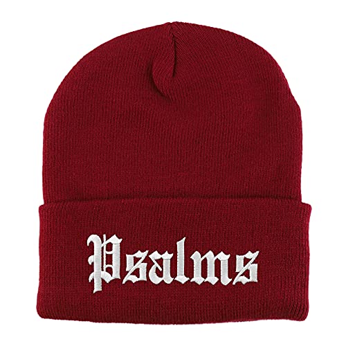 Trendy Apparel Shop Psalms Old English Embroidered Long Cuff Beanie