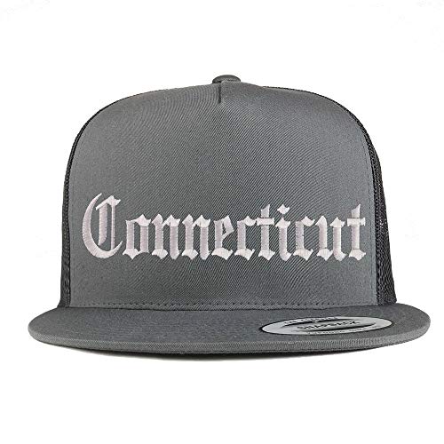 Trendy Apparel Shop Connectiut State Old English 5 Panel Flatbill Trucker Cap