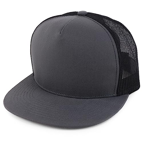 Trendy Apparel Shop Structured High Crown 5 Panel Round Flat Bill Trucker Cap