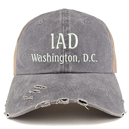 Trendy Apparel Shop IAD Washington DC Embroidered Frayed Bill Trucker Mesh Back Cap