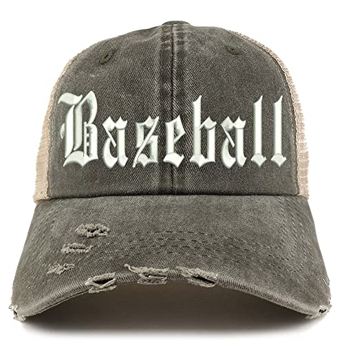 Trendy Apparel Shop Old English Baseball Frayed Bill Trucker Mesh Back Cap