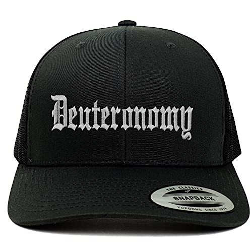 Trendy Apparel Shop Deuteronomy Old English 6 Panel Trucker Mesh Cap