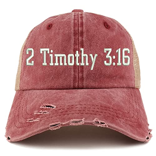 Trendy Apparel Shop 2 Timothy 3:16 Frayed Bill Trucker Mesh Back Cap
