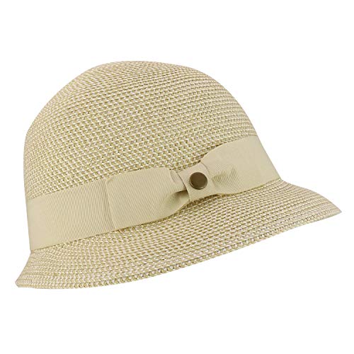 Trendy Apparel Shop UPF 50+ Grosgrain Band Slanted Brim Paper Braid Cloche Hat