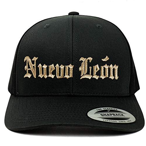 Trendy Apparel Shop Old English Nuevo Leon Gold Embroidered Retro Trucker Mesh Cap