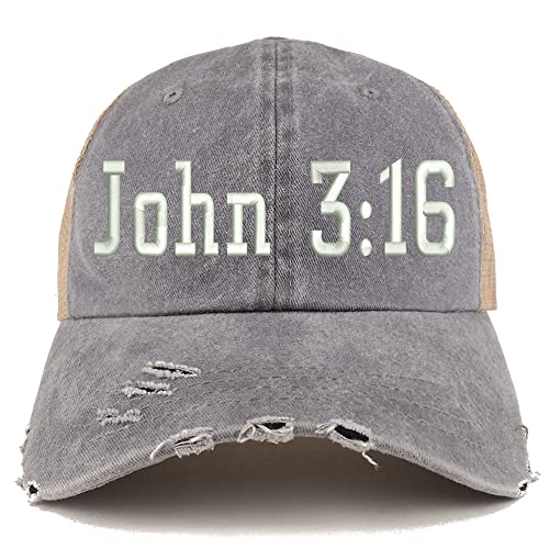 Trendy Apparel Shop John 3:16 Frayed Bill Trucker Mesh Back Cap