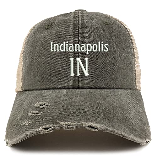 Trendy Apparel Shop Indianapolis in Embroidered Frayed Bill Trucker Mesh Back Cap