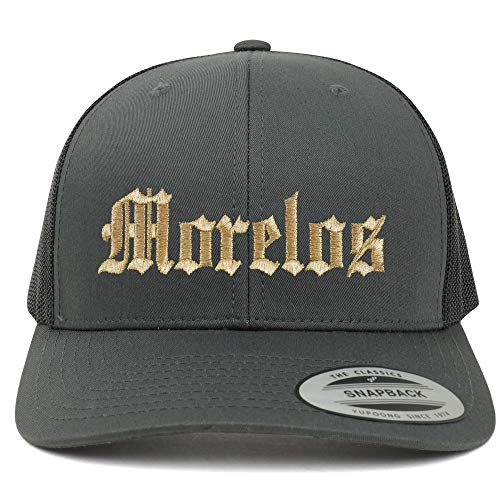 Trendy Apparel Shop Old English Morelos Gold Embroidered Retro Trucker Mesh Cap