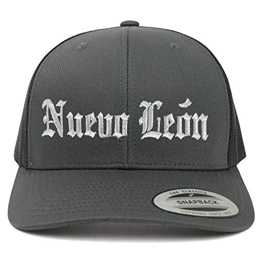 Trendy Apparel Shop Old English Nuevo Leon White Embroidered Retro Trucker Mesh Cap