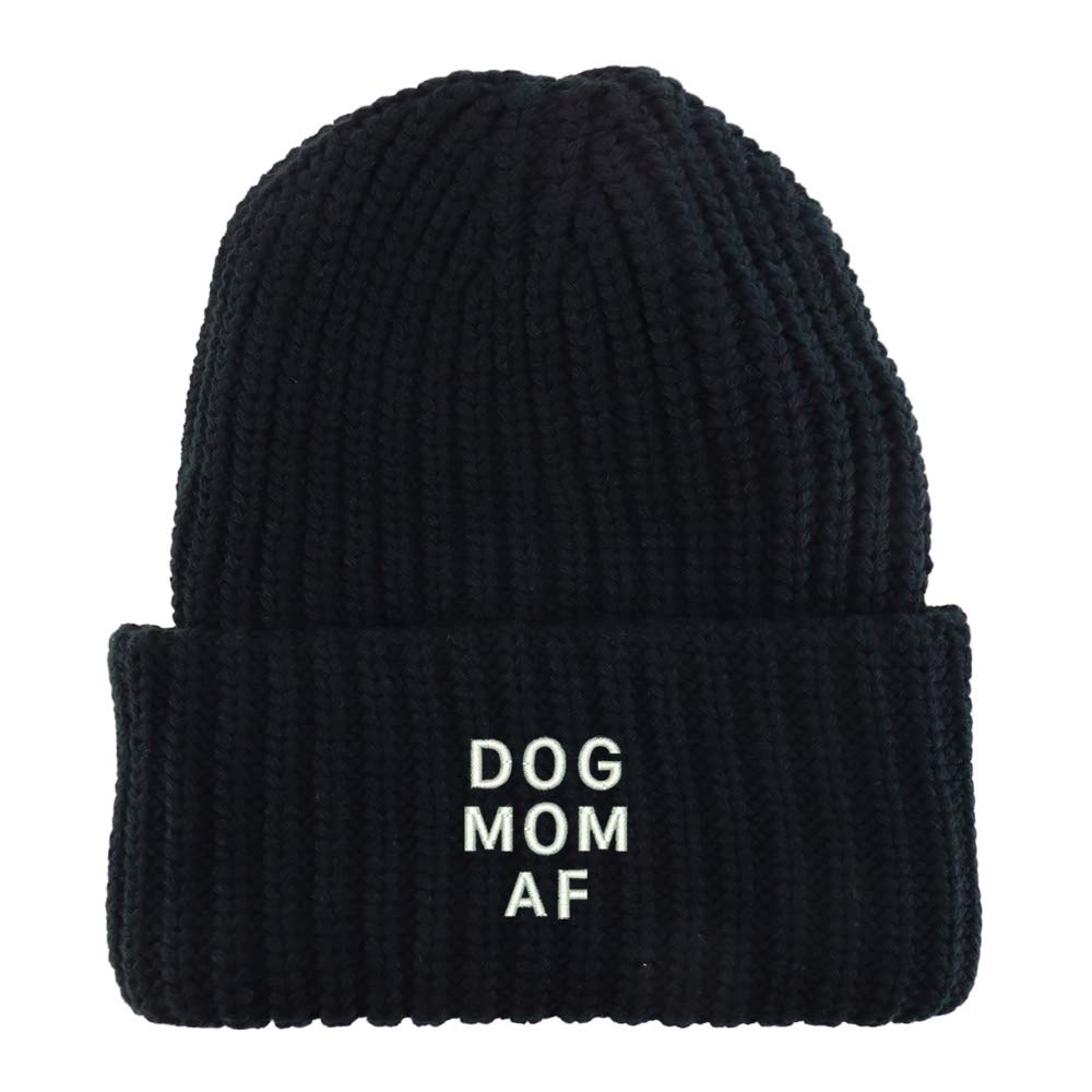 Trendy Apparel Shop Dog Mom AF Embroidered Long Cuffed Thick Ribbed Beanie