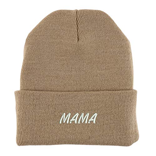 Trendy Apparel Shop Mama Embroidered Made in USA Cuff Folded Acylic Knit Winter Beanie Hat
