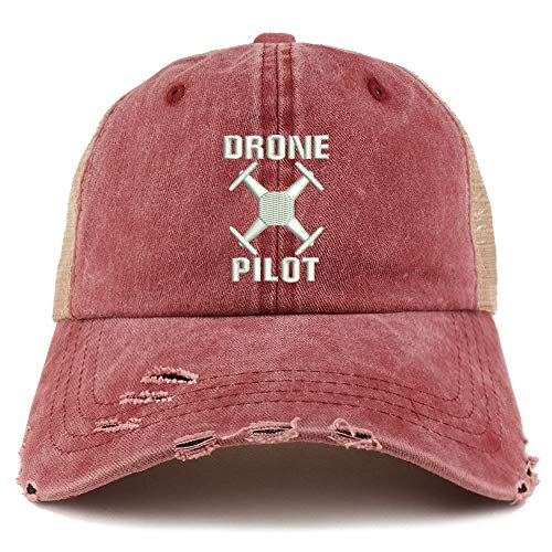 Trendy Apparel Shop Drone Operator Pilot Embroidered Frayed Bill Trucker Mesh Back Cap