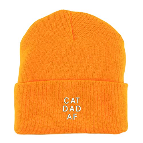 Trendy Apparel Shop Cat Dad Af Embroidered Made in USA Cuff Folded Acylic Knit Winter Beanie Hat