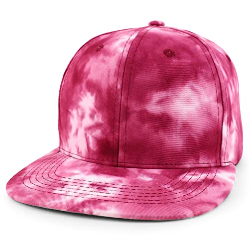 Trendy Apparel Shop Plain 100% Cotton Tie Dye Fabric Pattern Flatbill Snapback Baseball Cap