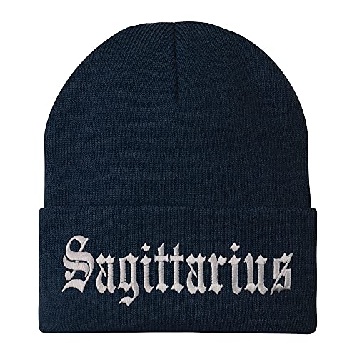 Trendy Apparel Shop Sagittarius Old English Embroidered Long Cuff Beanie