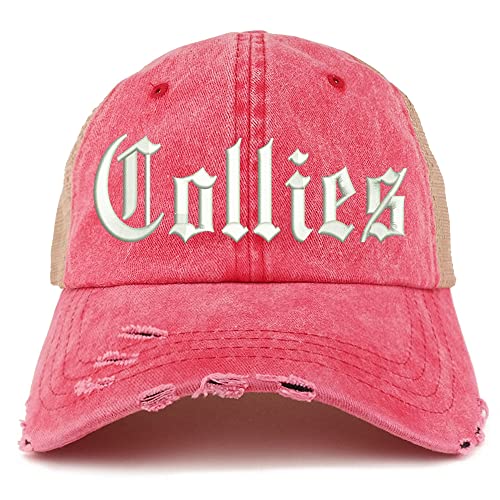Trendy Apparel Shop Old English Collies Frayed Bill Trucker Mesh Back Cap