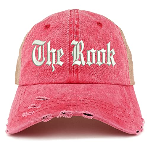 Trendy Apparel Shop The Rook Old English Embroidered Frayed Bill Trucker Mesh Back Cap