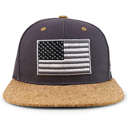 Trendy Apparel Shop USA Flag Cork Flatbill Snapback Baseball Cap