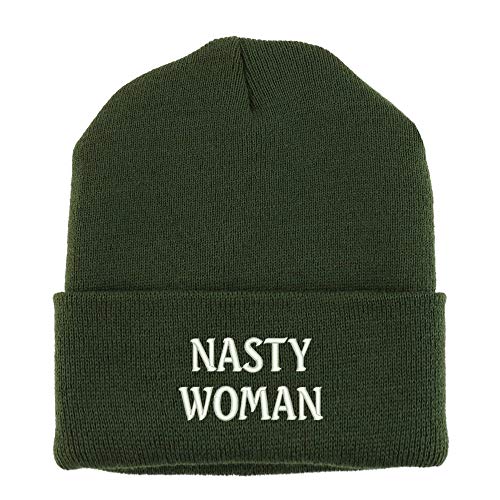 Trendy Apparel Shop Nasty Woman Embroidered Made in USA Cuff Folded Acylic Knit Winter Beanie Hat