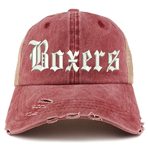 Trendy Apparel Shop Old English Boxers Frayed Bill Trucker Mesh Back Cap