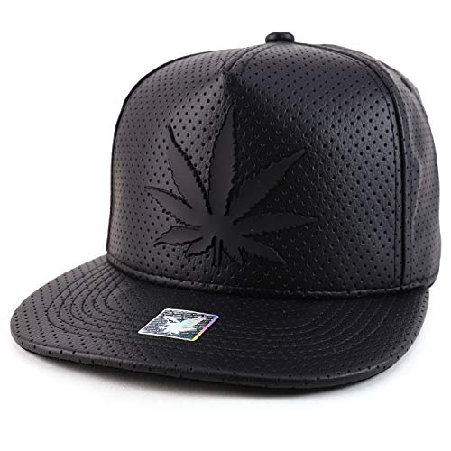 Trendy Apparel Shop Rubber Marijuana Leaf Patch Leather Flatbill Snapback Cap
