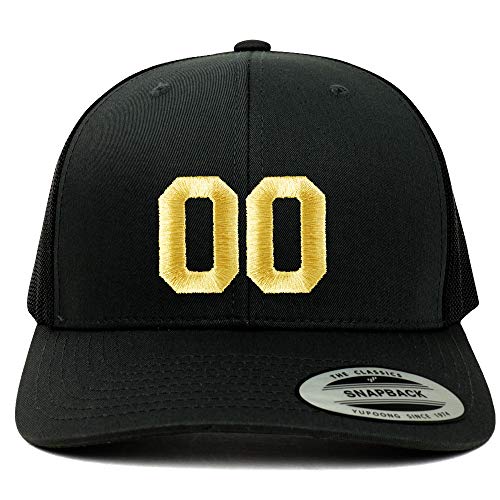 Trendy Apparel Shop Number 00 Gold Thread Embroidered Retro Trucker Mesh Cap