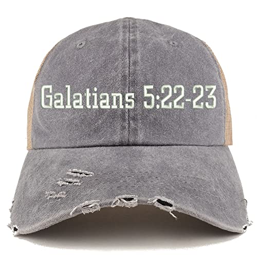 Trendy Apparel Shop Galatians 5:22-23 Frayed Bill Trucker Mesh Back Cap