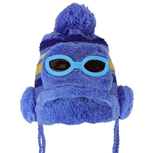 Trendy Apparel Shop Kid's Goggle Soft Fur Trimming Pom Knit Beanie Hat