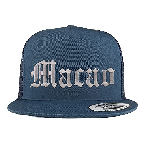Trendy Apparel Shop Macao Old English 5 Panel Flatbill Trucker Cap