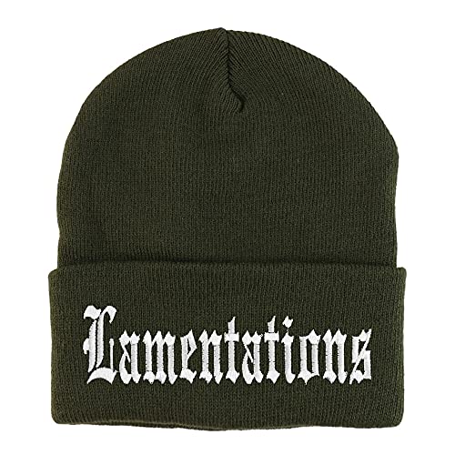Trendy Apparel Shop Lamentations Old English Embroidered Long Cuff Beanie