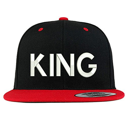 Trendy Apparel Shop King Embroidered Premium 2-Tone Flat Bill Snapback Cap