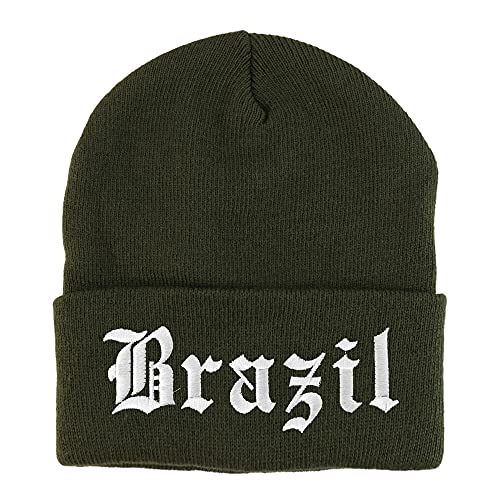 Trendy Apparel Shop Brazil Old English Embroidered Long Cuff Beanie