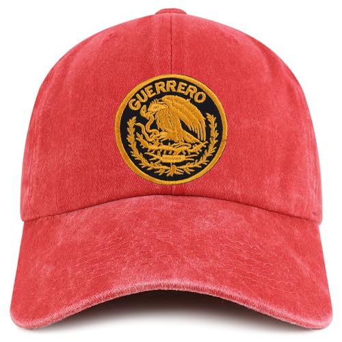 Trendy Apparel Shop Guerrero Mexico Gold Embroidered Patch Pigment Dyed Washed Baseball Cap